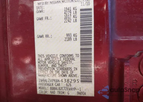 2011 Nissan Altima 2.5 S z USA, uszkodzony, nr VIN 1N4AL2APXBN438295